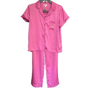 Juicy Couture Pink Satin Pajama Set | Rhinestone Bling Logo PJs Y2K Z M